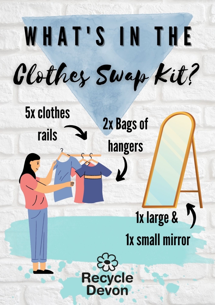 What's in the clothes swap kit? Five clothes rails, two bags of hangers, one large mirror and one small mirror.